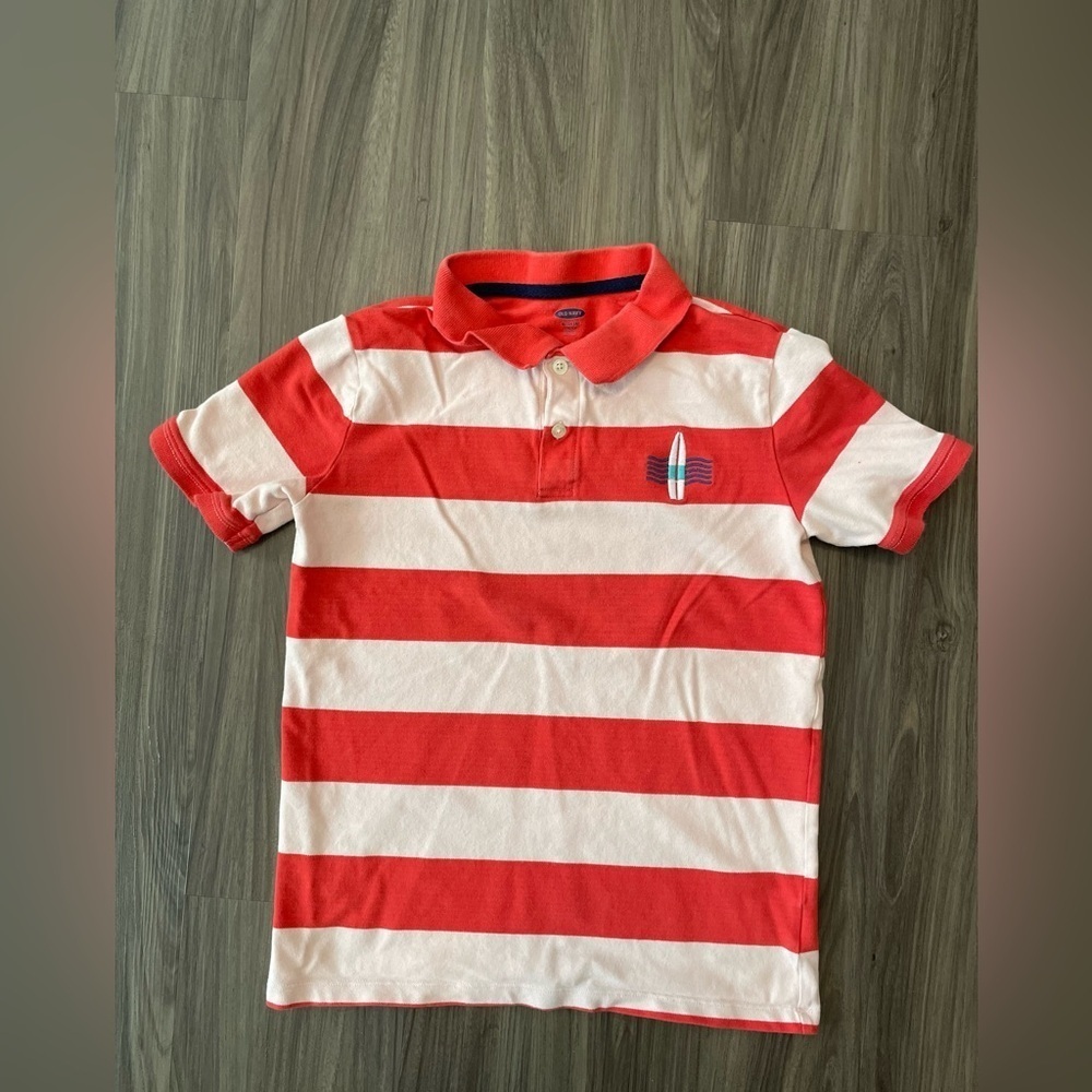 Old Navy Big Boys RedOrange and White Striped Polo Shirt size L 10/12